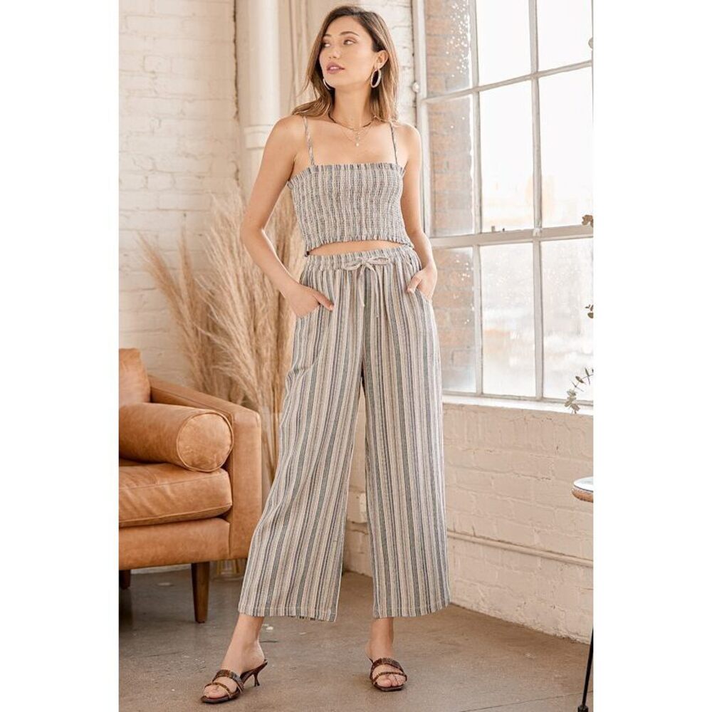 Lulus Modern Miracle Navy Multi Striped Wide-leg Pants Blue - Size XS